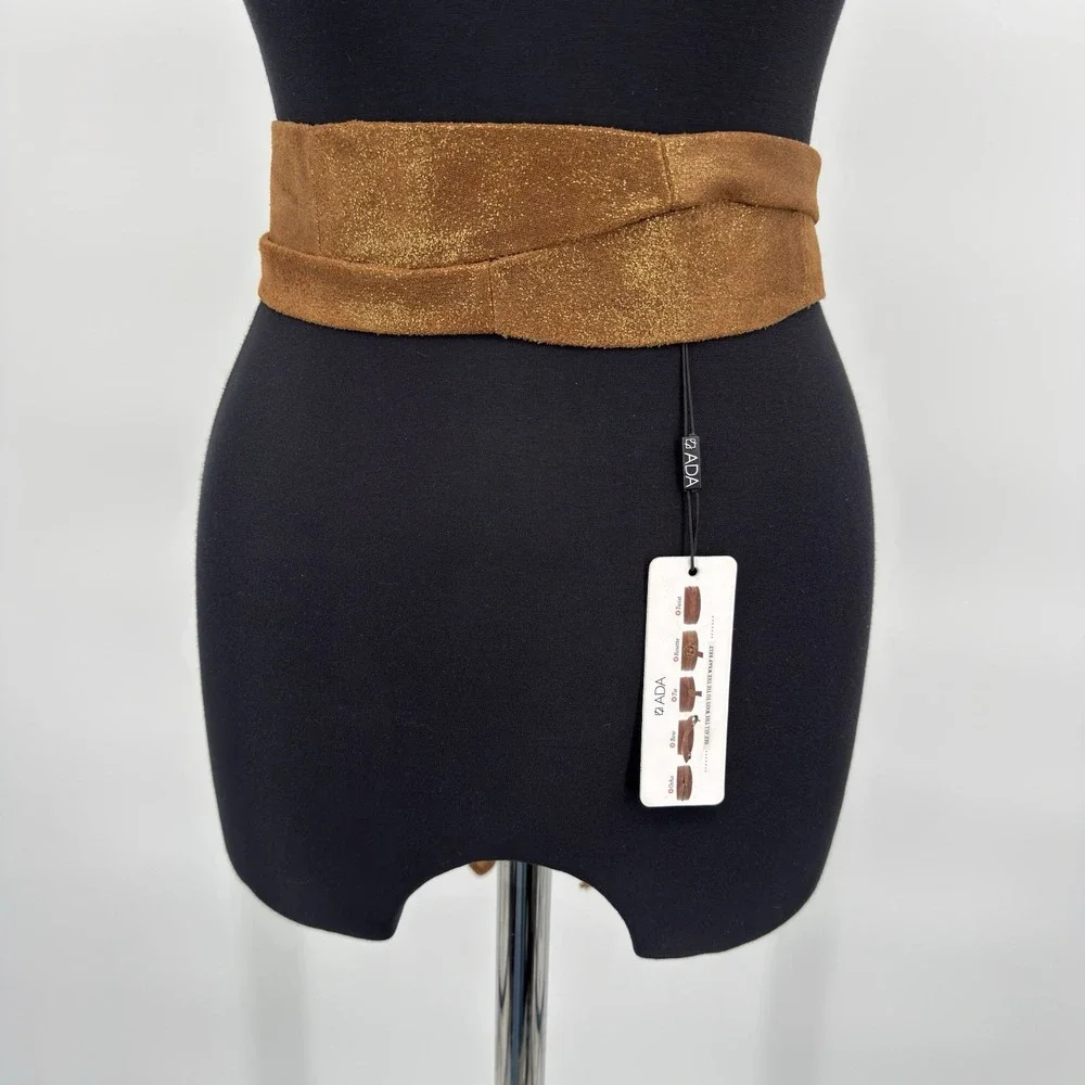 Ada Collection Light Brown Leather Classic Wrap Belt Made in Argentina NWT New